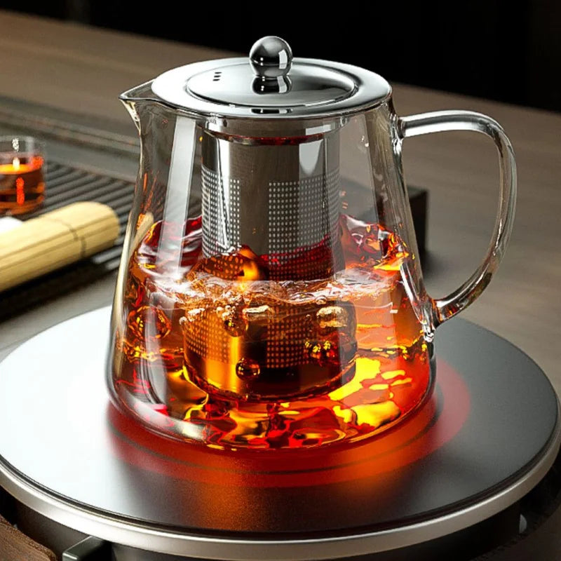Glass Teapot with Stainless Steel Tea Strainer