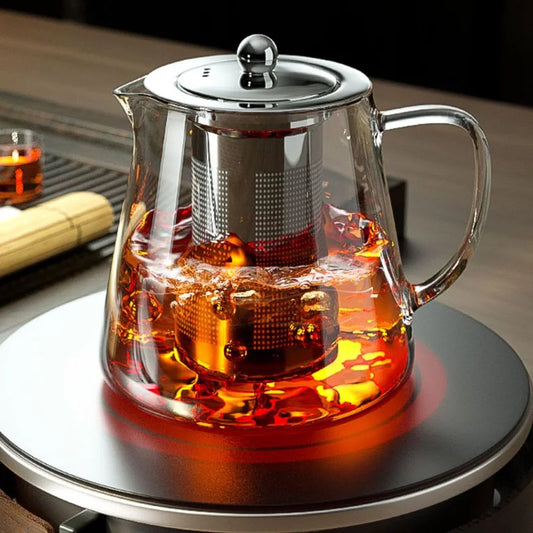 Glass Teapot with Stainless Steel Tea Strainer